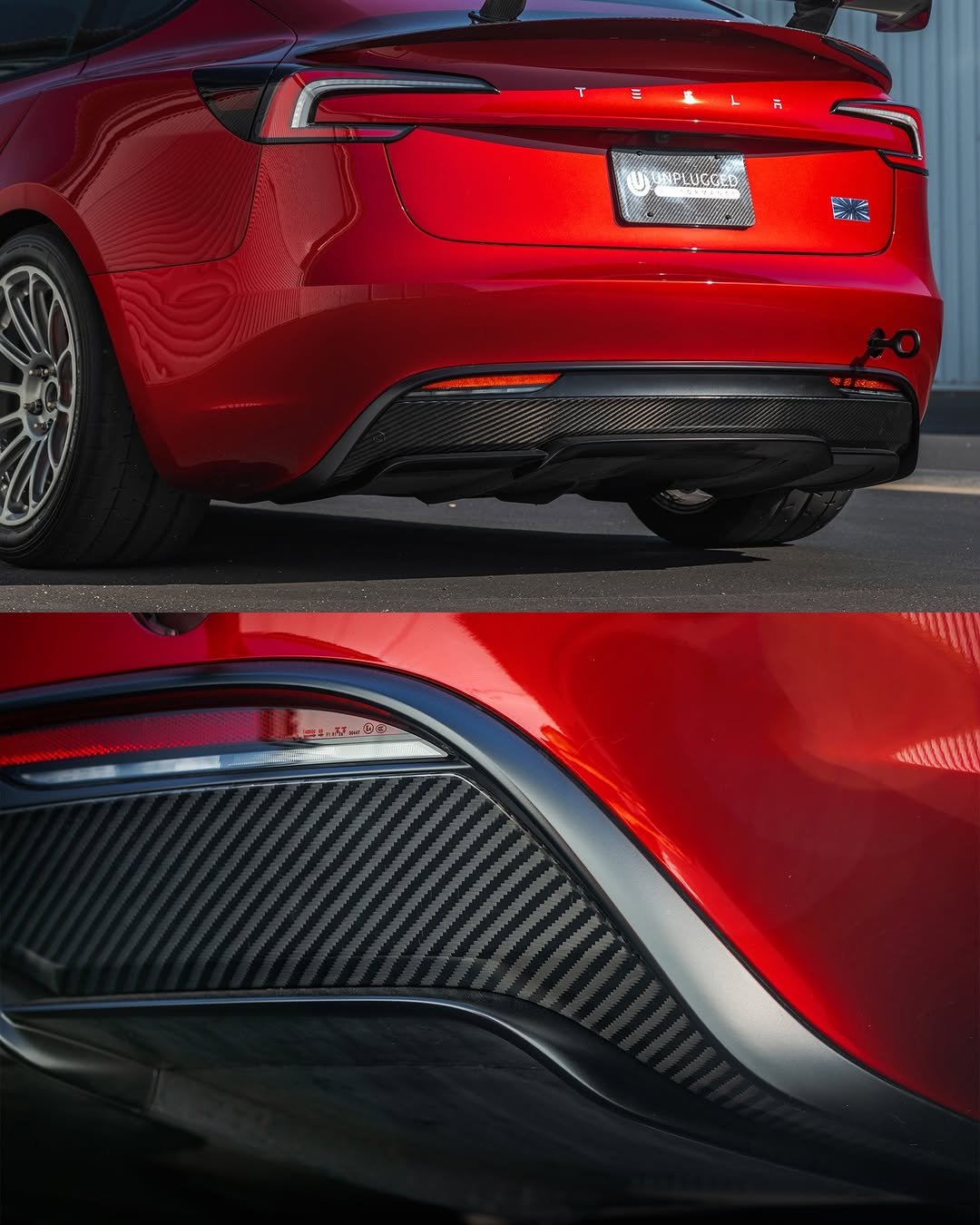 2024+ 特斯拉 Model 3 的签名碳纤维空气动力套件将四个关键碳部件：前唇盖板、高效尾翼、空气动力学后视镜盖和后扩散器饰条整合为一个统一的升级套件。每一件都采用真正的预浸料热压罐碳纤维制造，并通过我们专有的干碳-凯夫拉背层进行加固，与常见的湿法工艺相比，实现了出色的刚度重量比和耐用性。结果是一个更轻、更强的套装，安装整洁，并与特斯拉的设计语言相辅相成。 @unpluggedperformance