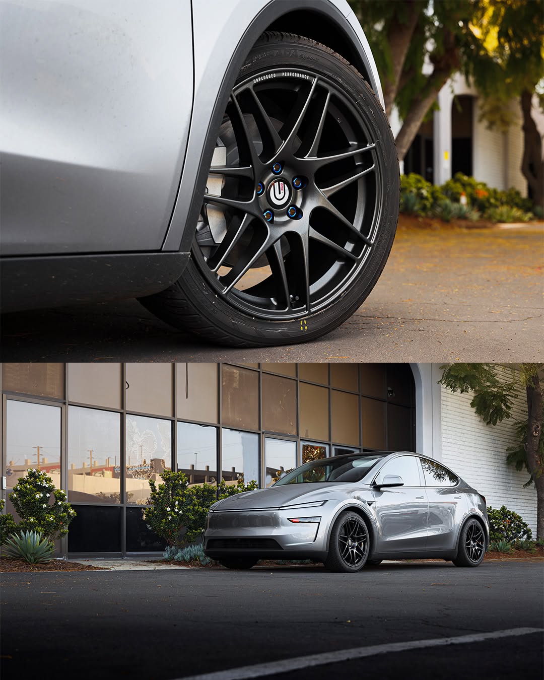 与BBS GmbH合作，UP X BBS Flugplatz轮毂之所以以纽博格林的著名徽章命名是有原因的。它与绿色山丘有着血缘关系，并具有原厂+外观，Flugplatz是特斯拉Model Y的理想日常轮毂。 ⚔️UP与BBS GmbH的合作 🇩🇪德国制造 – TUV认证 🔋完美原厂+适配：20×9 +32 🏁提供亮黑和陨石灰两种颜色 🛞适用于所有Model Y车型 @unpluggedperformance