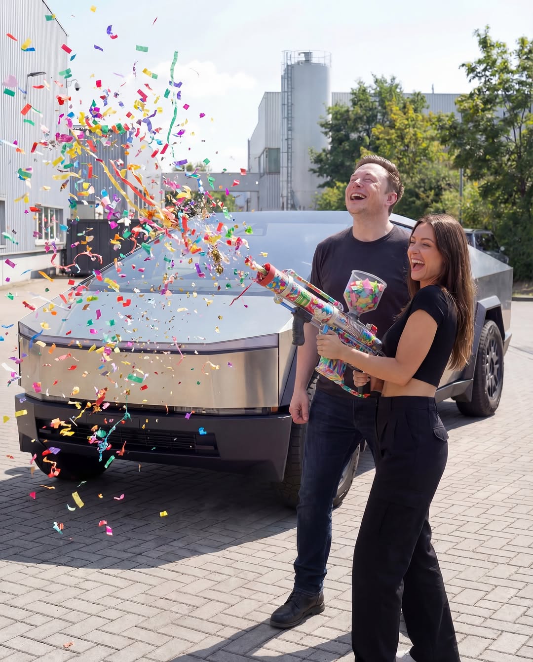 特斯拉Cybertruck是一款全电动皮卡，凭借其激进的未来主义、棱角分明的设计和不锈钢外骨骼车身而脱颖而出。特斯拉没有采用传统的喷漆外表面和弯曲的钣金件，而是选择了超硬的冷轧不锈钢，创造出平坦、几何化的表面，使车辆呈现出 unmistakable（不可否认的）“赛博朋克”风格。这种材料非常坚固，抗凹痕、划痕和腐蚀，尽管维修比传统车辆更困难。Cybertruck采用一体式车身结构，外饰板作为结构框架的一部分，结合电池组地板，提高了刚性并降低了重心。这辆皮卡长度约为5.68米，宽度超过2米，高度约为1.74-1.79米，轴距长达约3.63米，使其在道路上具有显著的存在感和宽敞的车厢空间。车内可容纳五人，内饰简约，以一块大型中央触摸屏为主导。高端配置还包括后座显示屏。转向系统采用现代的“线控转向”设置，并配备四轮转向，使后轮能够转向以减小转弯半径，使这辆大型车辆出乎意料地灵活。 - - - 此图是AI生成的，仅用于娱乐目的。它不反映真实事件或真实代言。 @emilypellegrini