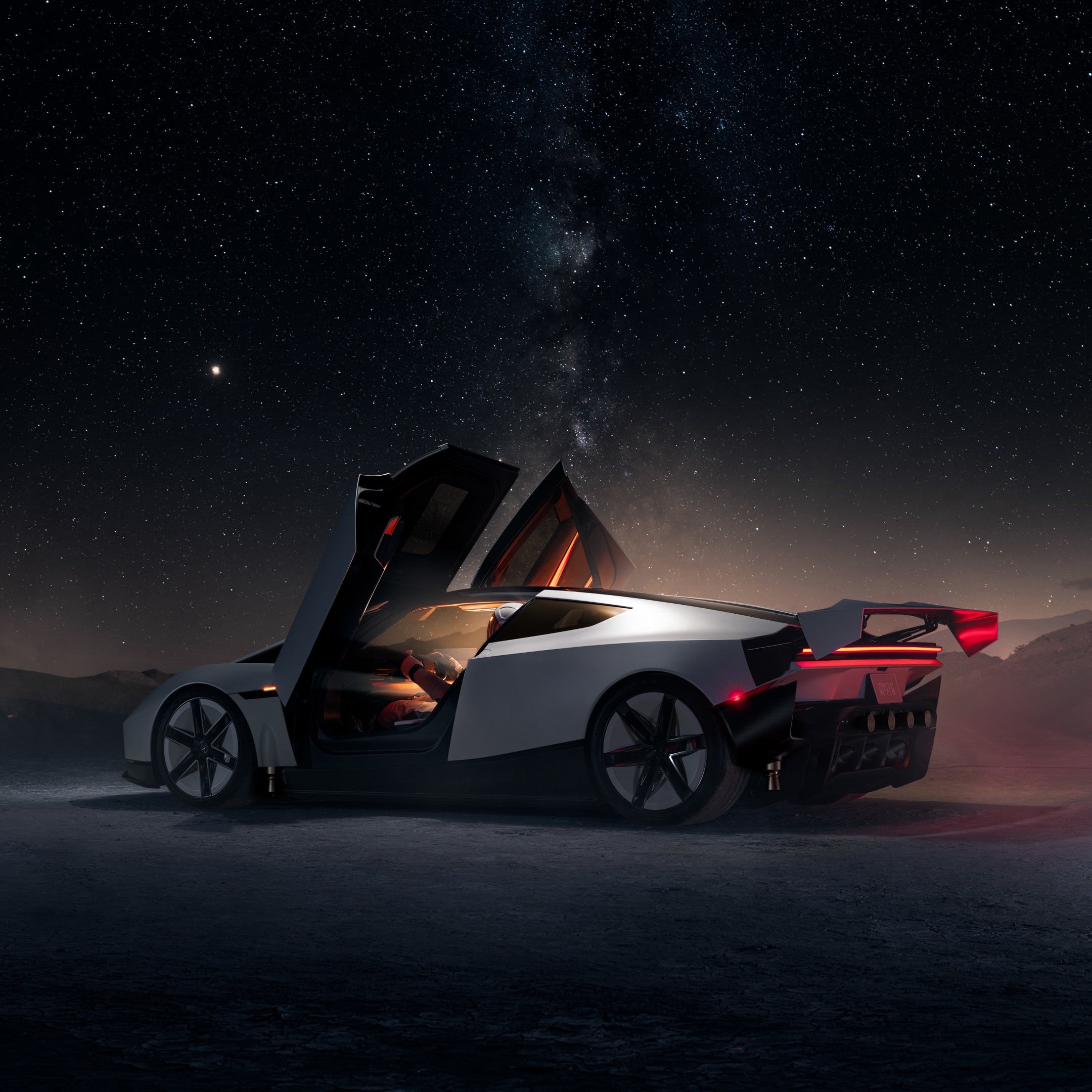 星空下把蝴蝶门全开：新 Roadster 这张官方定妆照，整条银河都成了它的背景板✨ @teslamotors