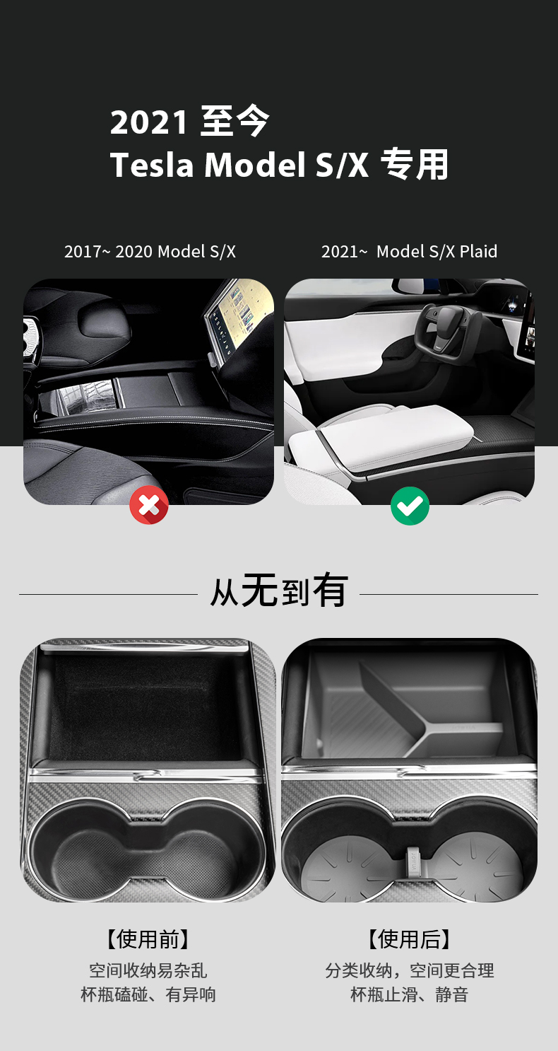 新款Model S/X Plaid中控储物盒 详情图2