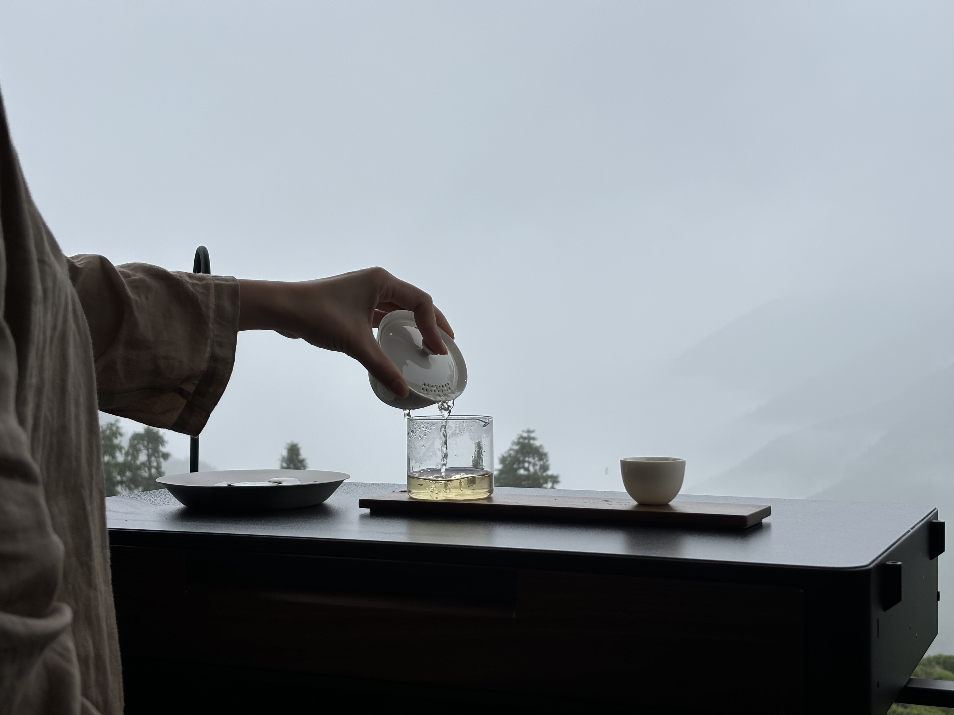 特斯拉后备箱的风景
车外山峦在雨雾中若隐若现，山顶之上，打开特斯拉的后备箱，放上相行，喝茶看风景，希望时光慢行，致渐行渐远的节日，大家都快乐！
#特斯拉车主日记 ##打工人也要精致