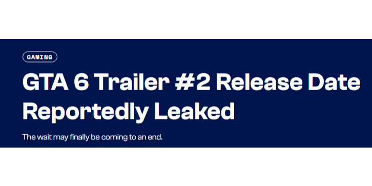 GTA6新预告发布时间被曝，四月初震撼官宣 大家盼望已久的三男一狗5续作，继上次R星公布GTA6的消息也已经过去一年多，虽然期间发生了恶性泄露事件，但好在快速进行了处理，不过也确实看到了本作的一些内容，还是比较期待的。
如果说真如同母公司TAKE-TWO财报会所言，会在今年秋季发布的话，那么四月份必然是会推出第二只预告的。
该爆料来自“GTA VI O’Clock”节目，该节目由未来游戏展与金摇杆奖的成员Daniel Dawkins和James Jarvis共同运营。他们表示自己收到了内部消息，并透露预告片将在下个月发布，但具体时长及内容尚未披露。
R星一般对于这种消息是不会有回应的，但希望是真的吧，因为真的等待很久了！
	
﻿#游戏﻿ ﻿#steam游戏﻿ ﻿#主机游戏﻿ ﻿#GTA﻿ ﻿#GTA6﻿ ﻿#游戏推荐﻿ ﻿#单机游戏﻿ ﻿#上热门﻿ @Ne0daye