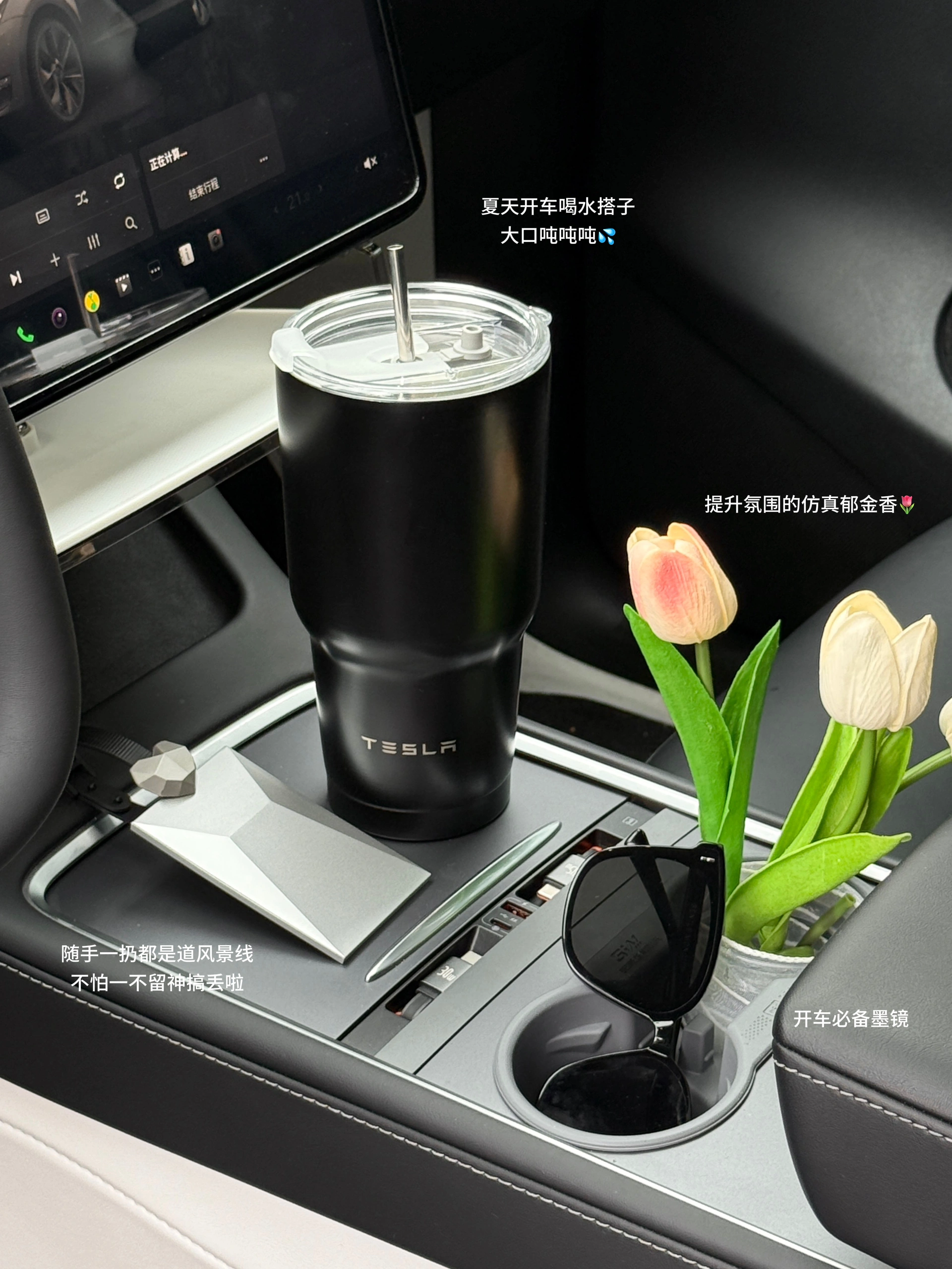 特斯拉女车主｜分享最近入手的车载好物们🚗 🫢谁懂啊！开过特斯拉，彻底对其他车无感了！
忍不住拍桌喊话：20-30W电车天花板真的非它莫属！
从性能到颜值，真！开过就回不去的科技狠活💯
	
📝分享一波颜值&实用兼具的车载好物：
	
1️⃣cybertruck赛博卡套
超酷的！谁懂！！😎特斯拉车主专属身份标志～平平无奇的小卡片瞬间高大上，科技感拉满💯，随手一扔都是道风景线，不用担心存在感弱找不到了！
	
2️⃣天窗遮阳帘
大天窗虽酷，但38℃高温下秒变炼丹炉🔥夏日刚需保命结界
	
3️⃣无极乌龙车载香熏
巨好闻的木质柑橘调香挂，用了小半年还是香香的！
	
4️⃣隐形收纳王者
屏幕后收纳盒日常使用率No.1~墨镜/口红/手机都有了专属小窝~中控台告别杂物山！
	
5️⃣可爱狗子屏幕装饰+纸巾盒
提升车内氛围感，女生车里就要可可爱爱~
	
6️⃣水杯架
材质软硬适中，非常贴合，放水杯咖啡杯稳稳不晃防异响
	
7️⃣屏幕保护套
壳膜一体手残党友好，颜值也很nice~
	
✨其它好物比如头枕、腰靠、中控收纳、香香好物…
大家可以翻翻之前的笔记👀，后续挖到好物再来分享💡
	
#我的车生活 #汽车博主 #汽车博主日常 #特斯拉modelY #特斯拉女车主 #一人一件车裁好物 #特斯拉车载好物 #modelY车主日记 #女生车里有什么 #汽车内饰分享 #年度幸福感好物 #值得入手的车 #车载好物 #特斯拉卡套 #赛博卡套 #特斯拉周边好物 #cybertruck卡套 #汽车好物 #车载好物 #特斯拉改色 #特斯拉遮阳帘 #特斯拉收纳 #特斯拉内饰 #特斯拉内饰 #特斯拉配件 #高颜值汽车好物#我心爱的小角落 #Allin我自己 @歪歪在成长