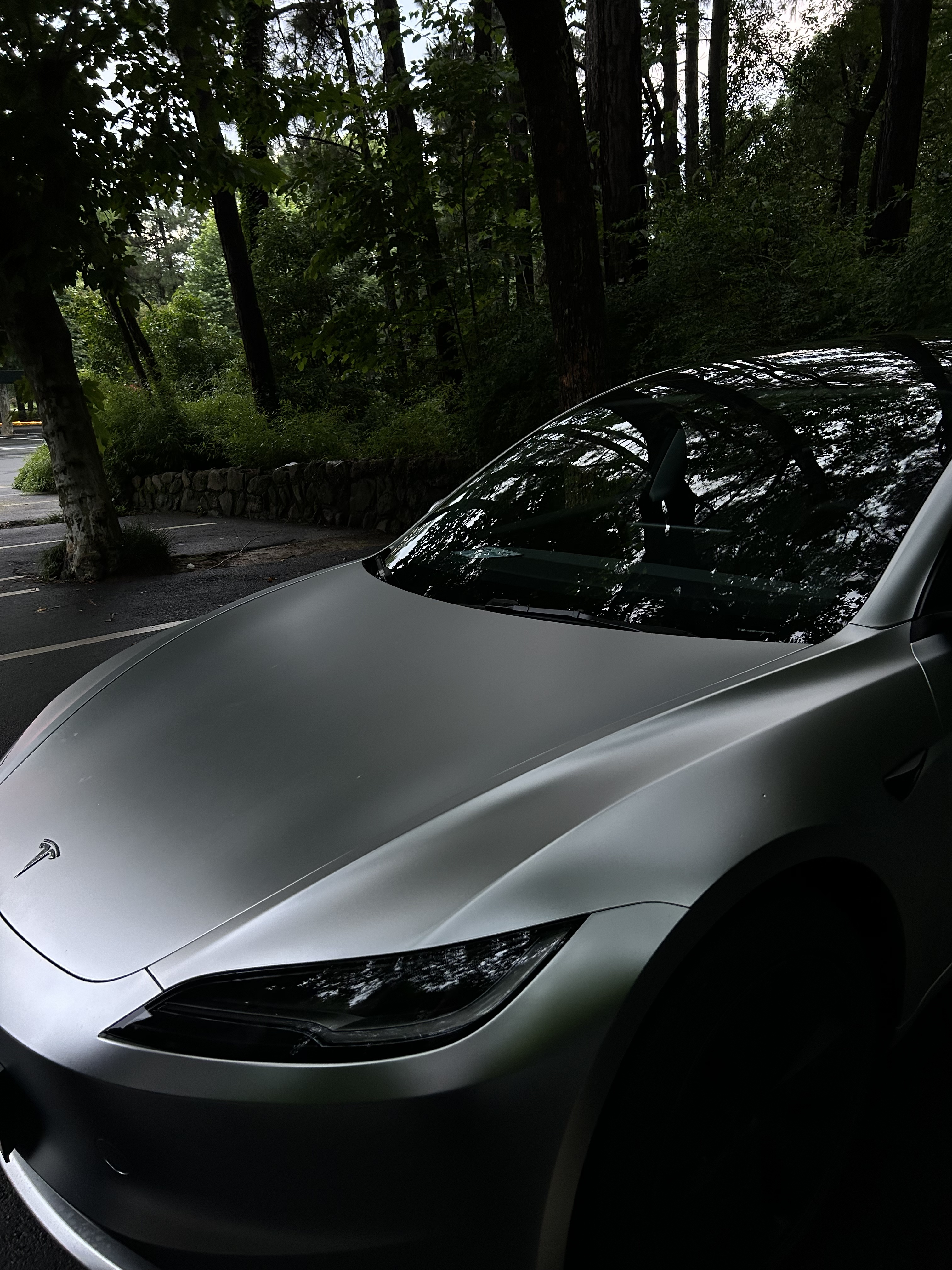 贴完膜的那一刻都值了 朋友说我提车拍的像广告一样！
这个颜色和下雨天也太配了点
天晴🌞是哑光的，下雨🌧️是镭射的
#tesla
#Model3
#是我的梦中情车 @KALIA