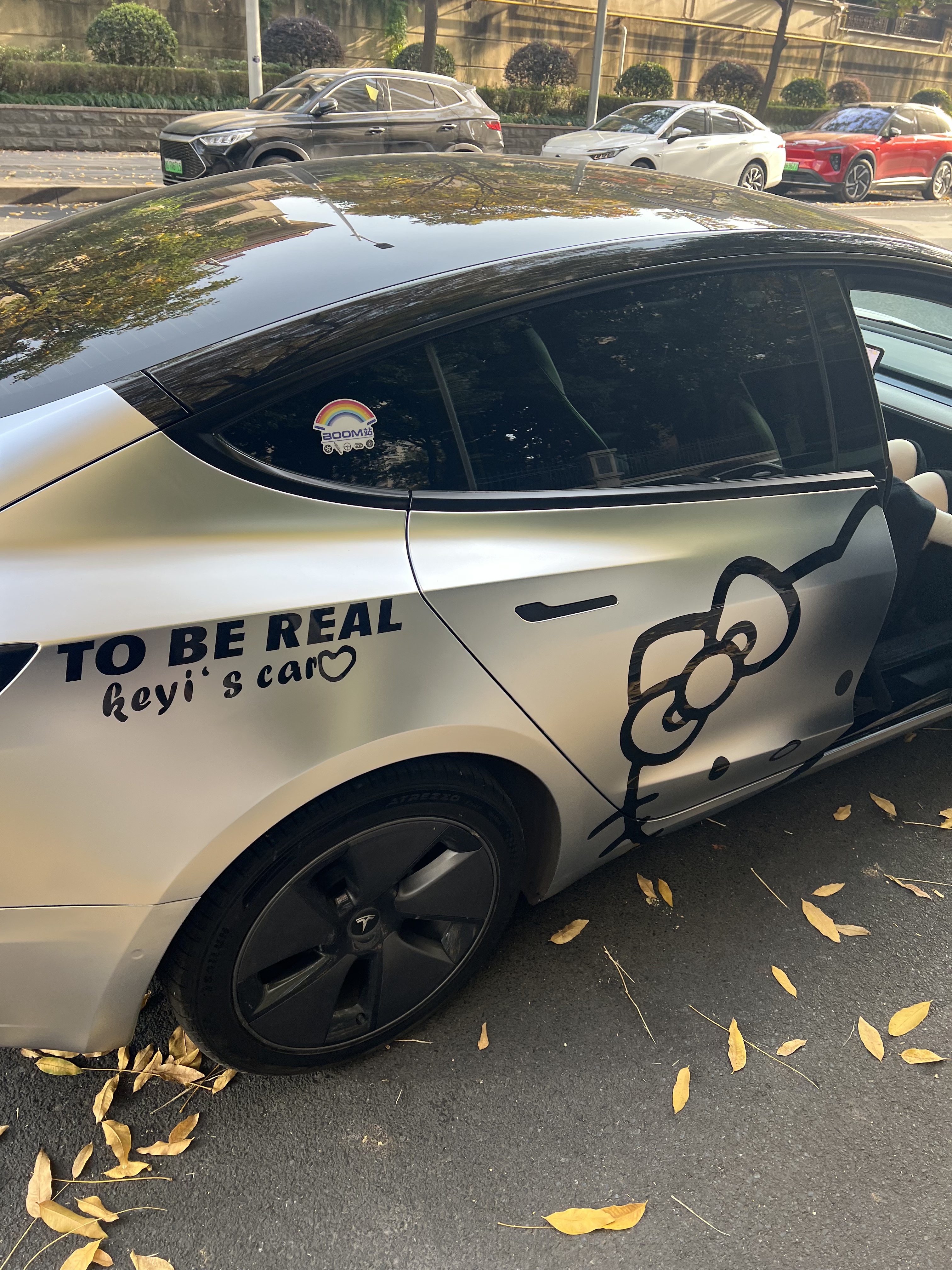 halo我的新皮肤 又来给我的特斯拉换新皮肤啦｜
亚历山大银+kitty拉花真的又酷又可爱！
	
必冲皮肤啊❤️❤️❤️
	
#特斯拉改色 #特斯拉拍照 #美丽新尝试 #今天的我有点不一样 #越看越喜欢系列 @余蛋儿🍼